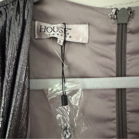 House of CB ALVONA METALLIC SILVER DRAPE MINI DRESS - Picture 13 of 16